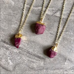 Raw Ruby 14K Gold Dainty Boho Necklace